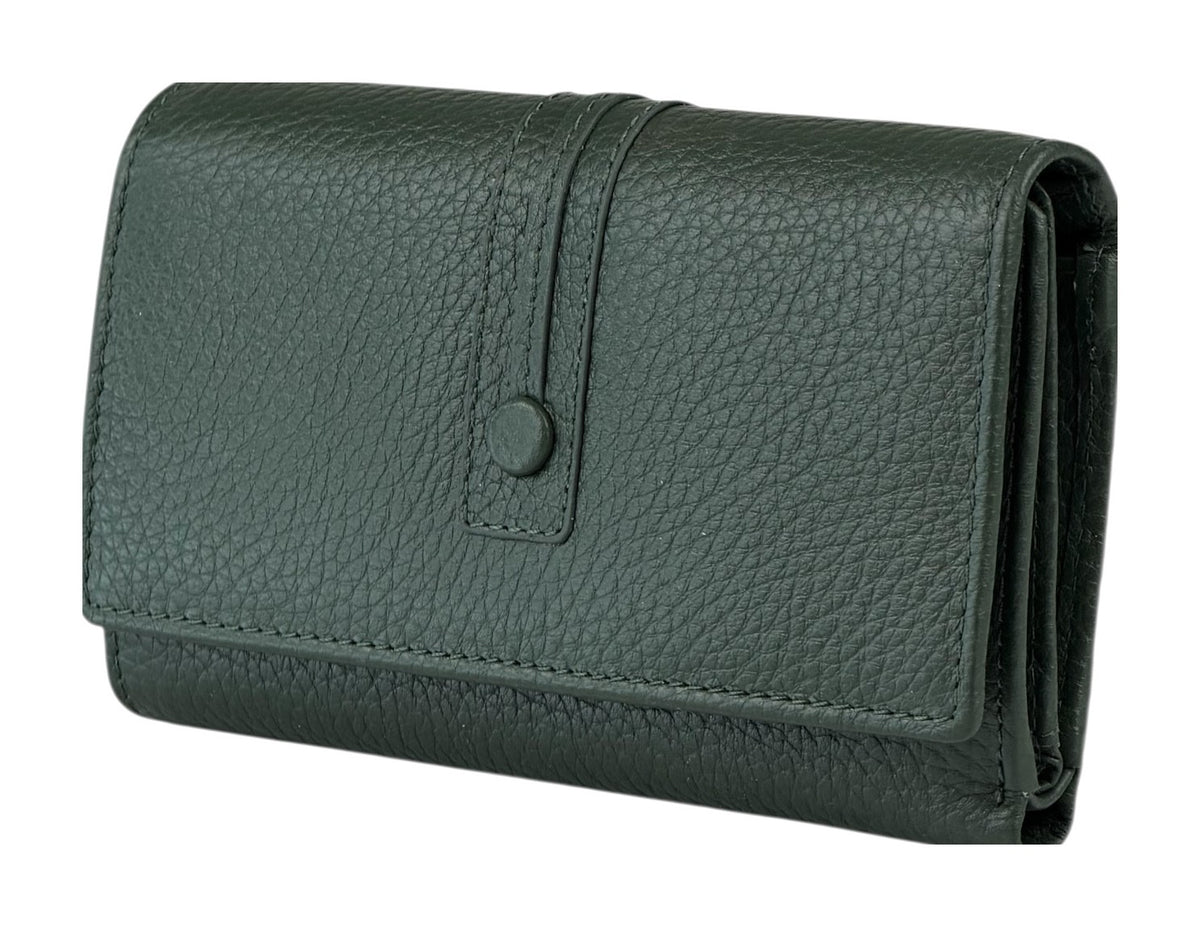 HE259 Forest Green Leather Trifold Flap Wallet
