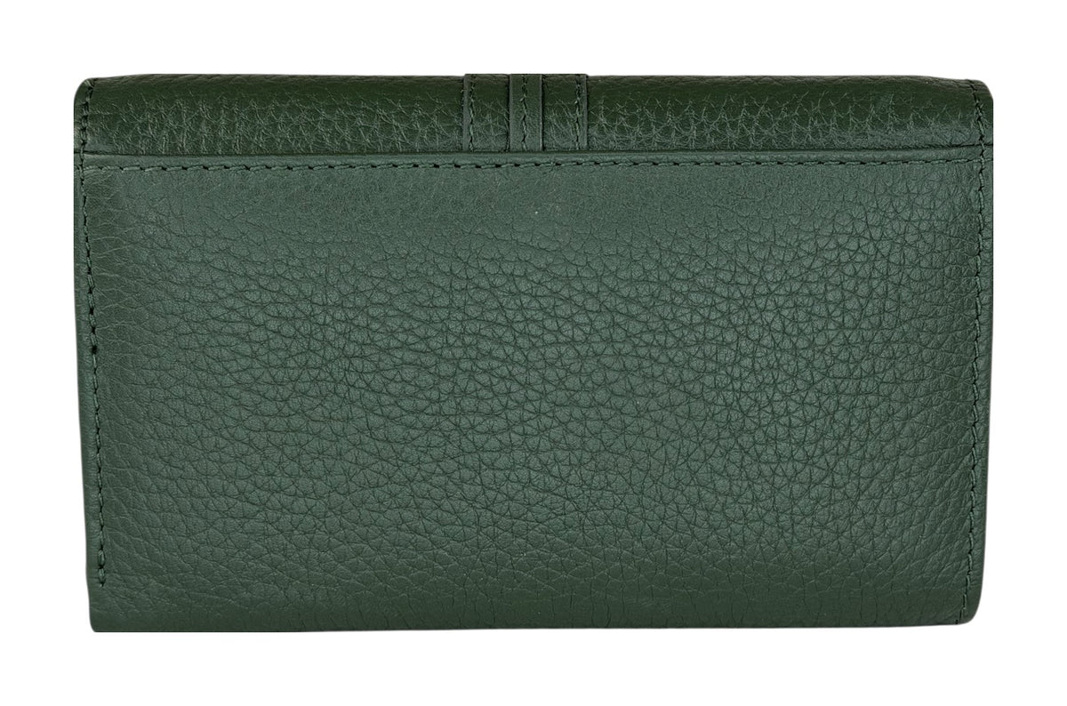HE259 Forest Green Leather Trifold Flap Wallet