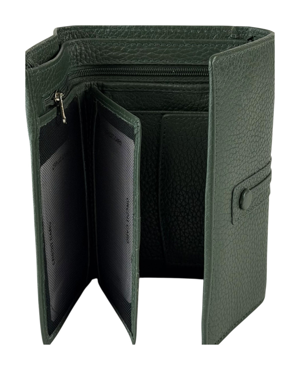 HE259 Forest Green Leather Trifold Flap Wallet
