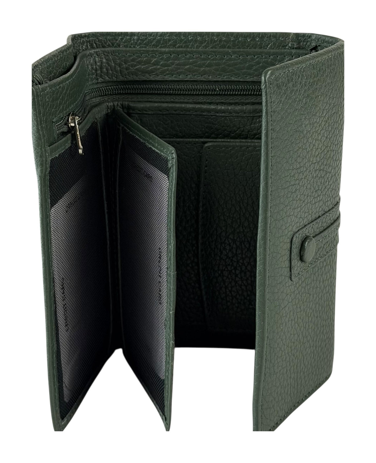 HE259 Forest Green Leather Trifold Flap Wallet