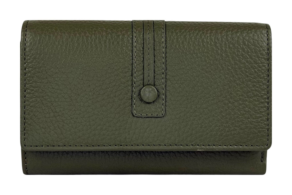 HE260 Olive Green Leather Trifold Flap Wallet
