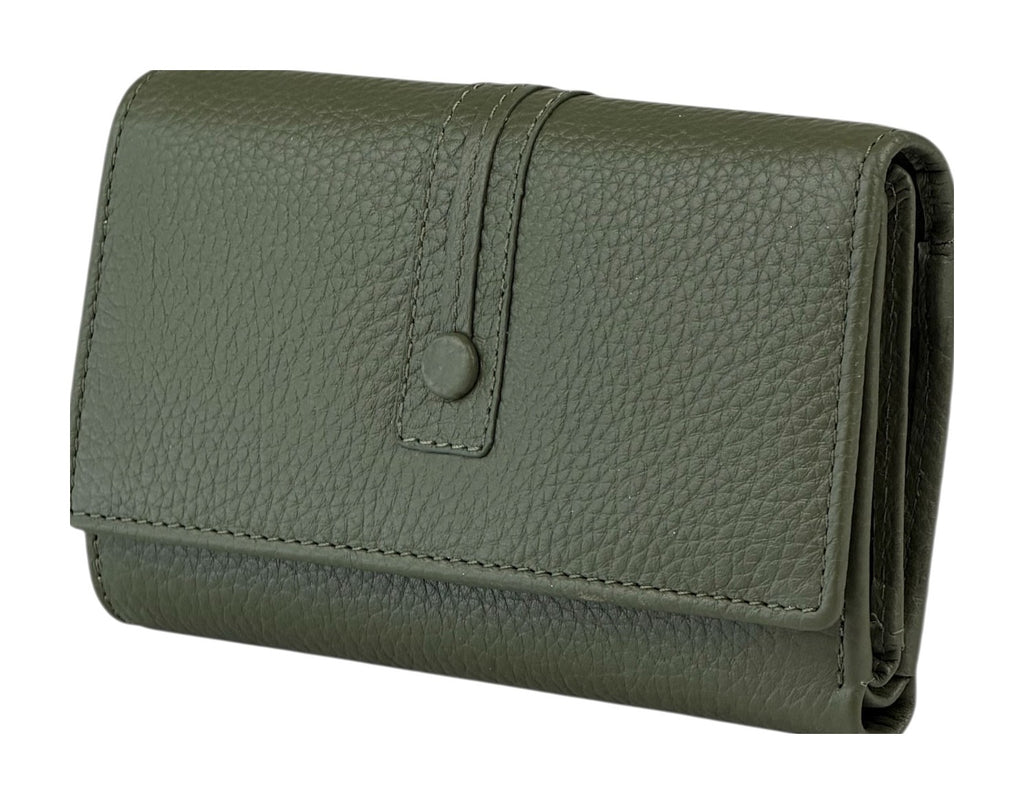 HE260 Olive Green Leather Trifold Flap Wallet