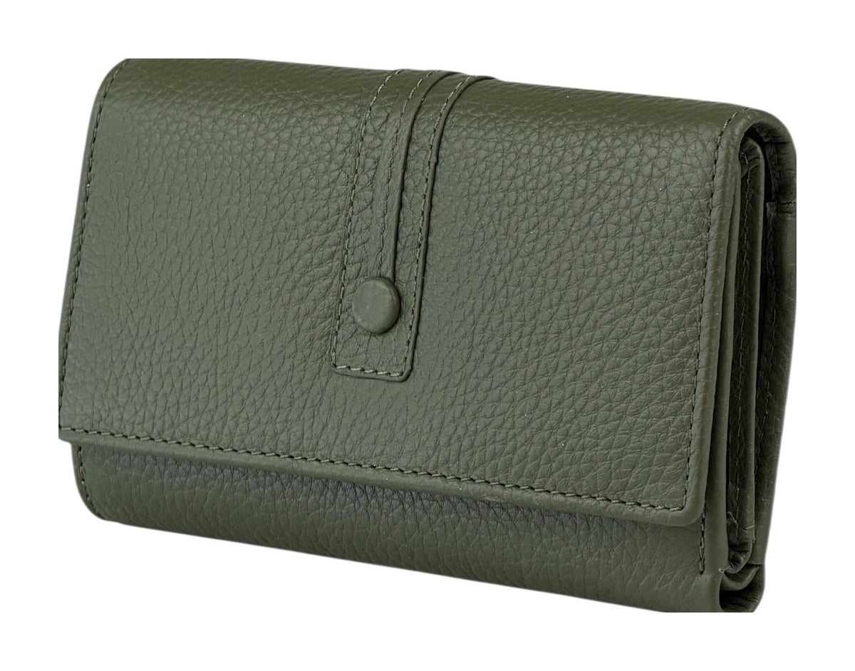 HE260 Olive Green Leather Trifold Flap Wallet