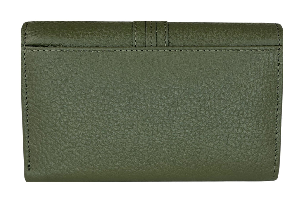 HE260 Olive Green Leather Trifold Flap Wallet