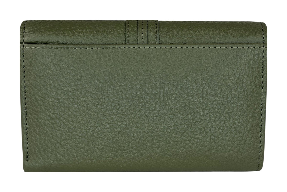 HE260 Olive Green Leather Trifold Flap Wallet