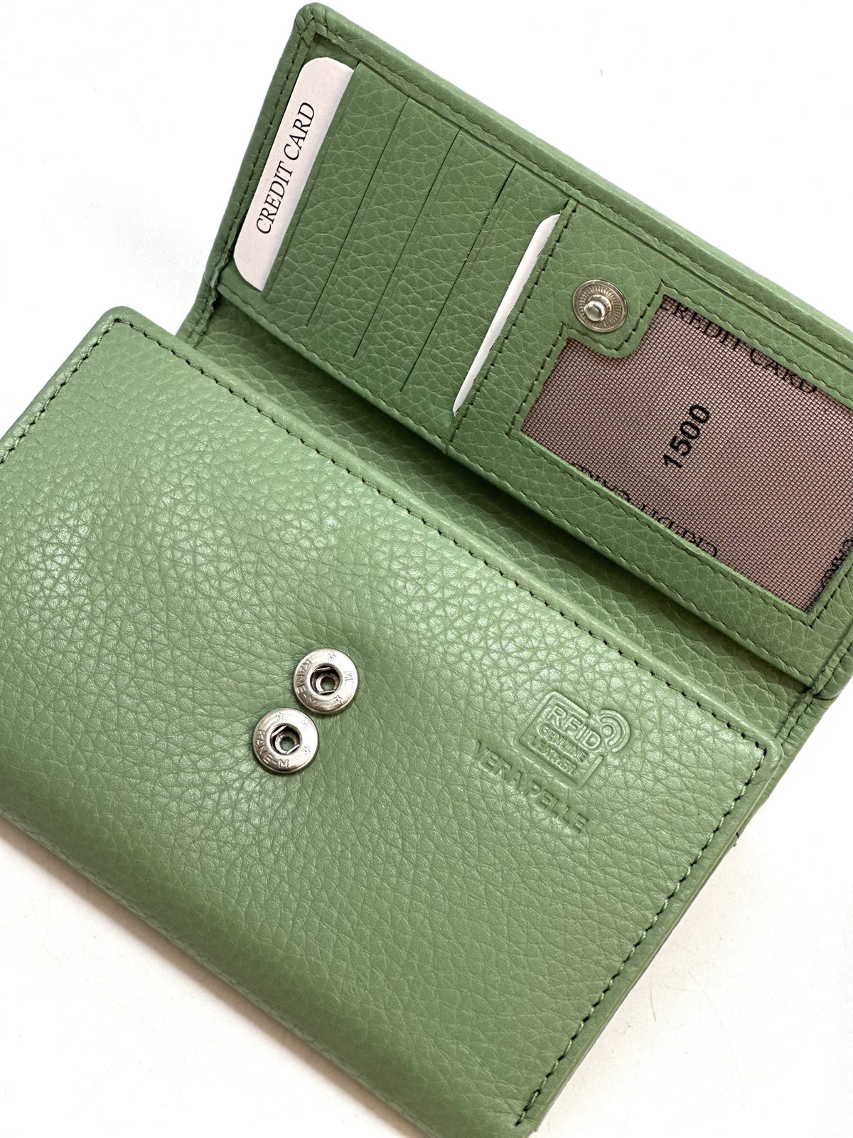 HE261 Sage Green Trifold Flap Wallet