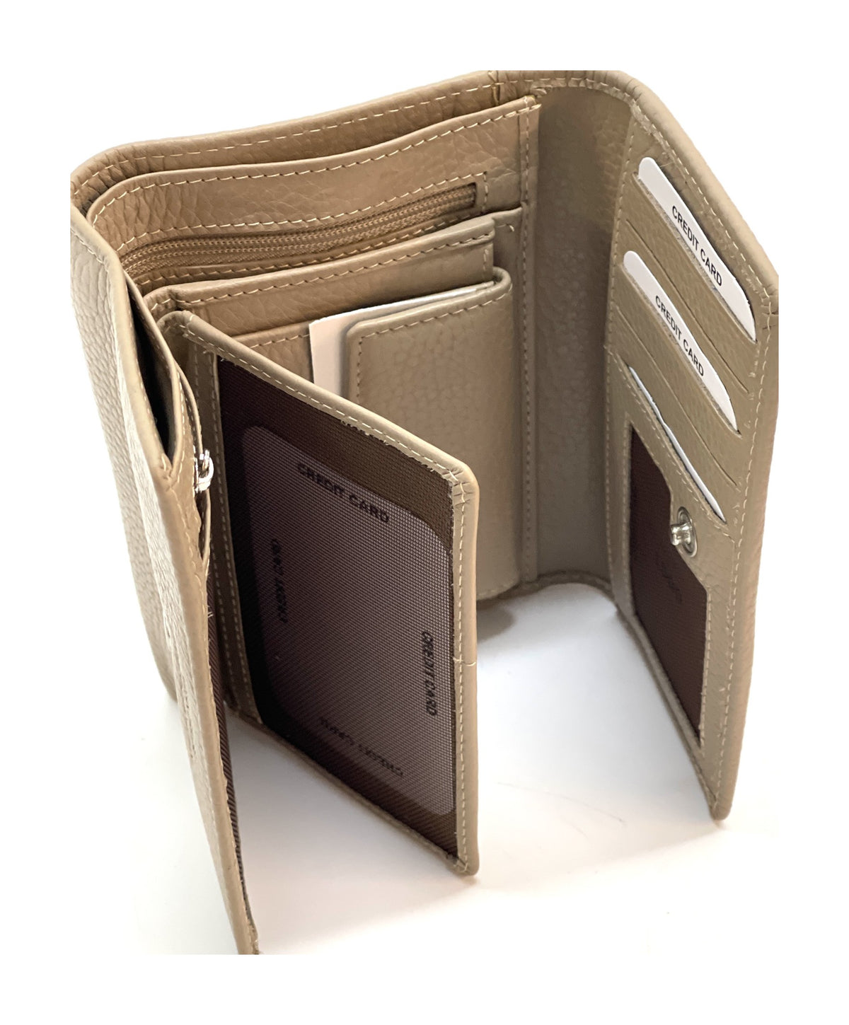 HE262 Taupe Trifold Flap Wallet