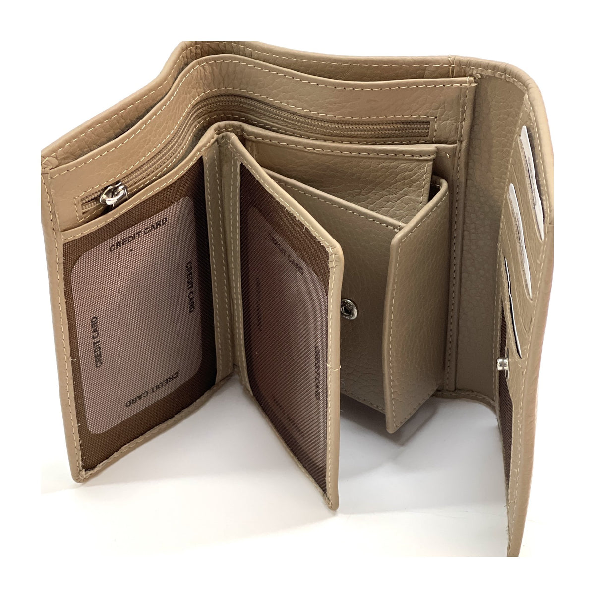 HE262 Taupe Trifold Flap Wallet