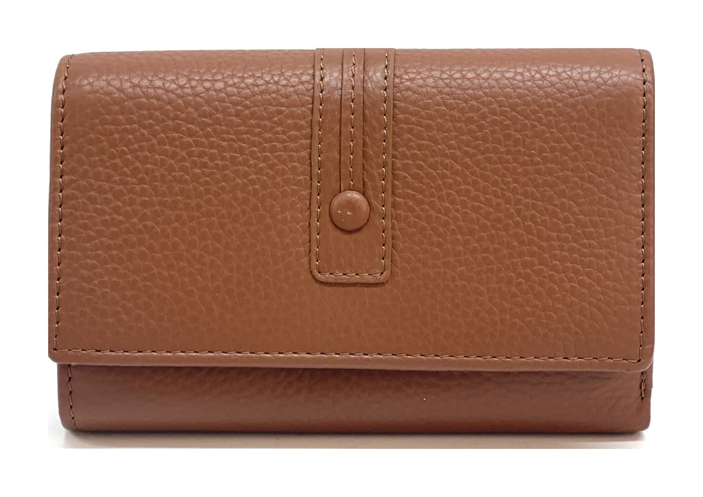 HE264 Cognac Leather Trifold Flap Wallet