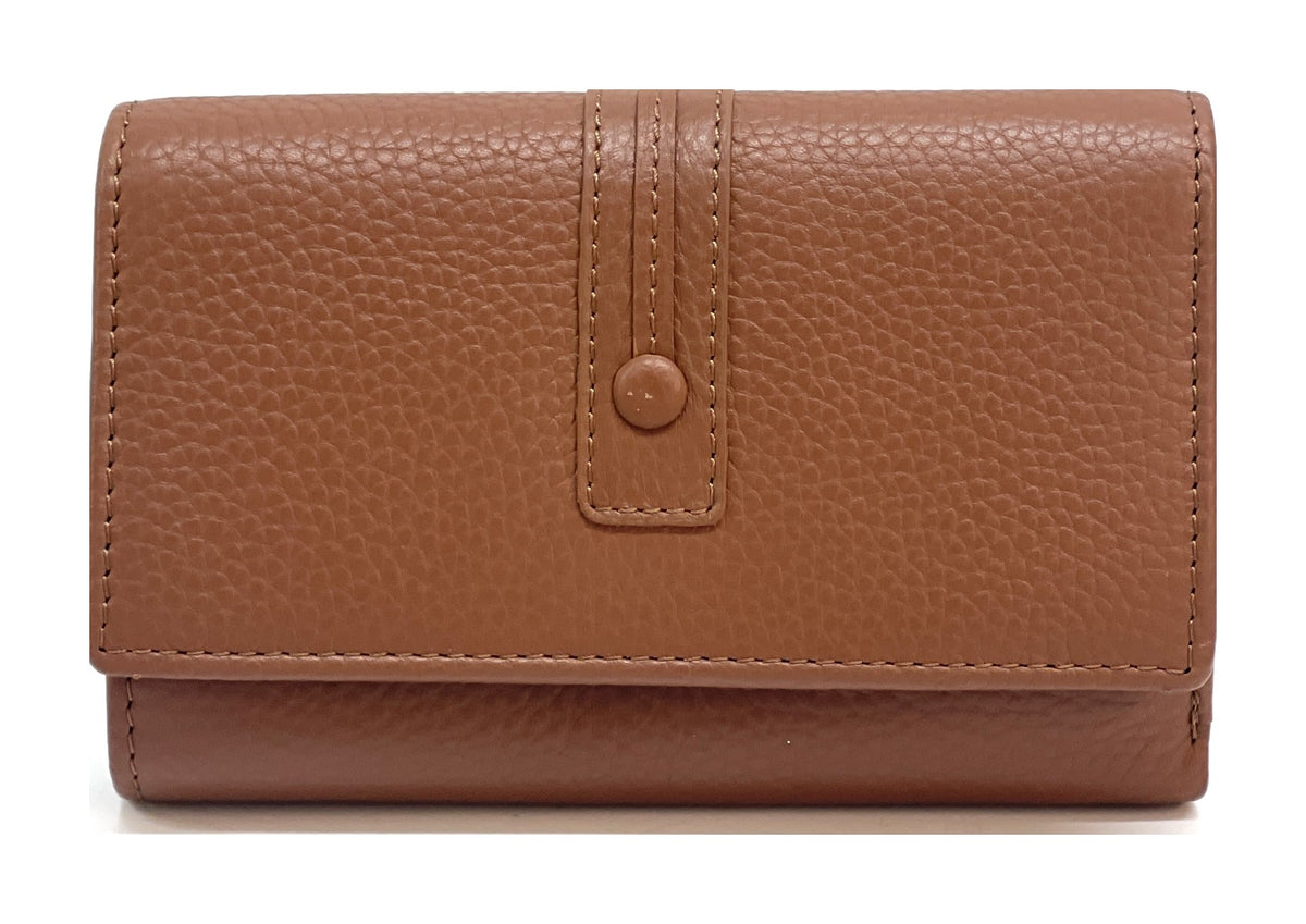 HE264 Cognac Leather Trifold Flap Wallet