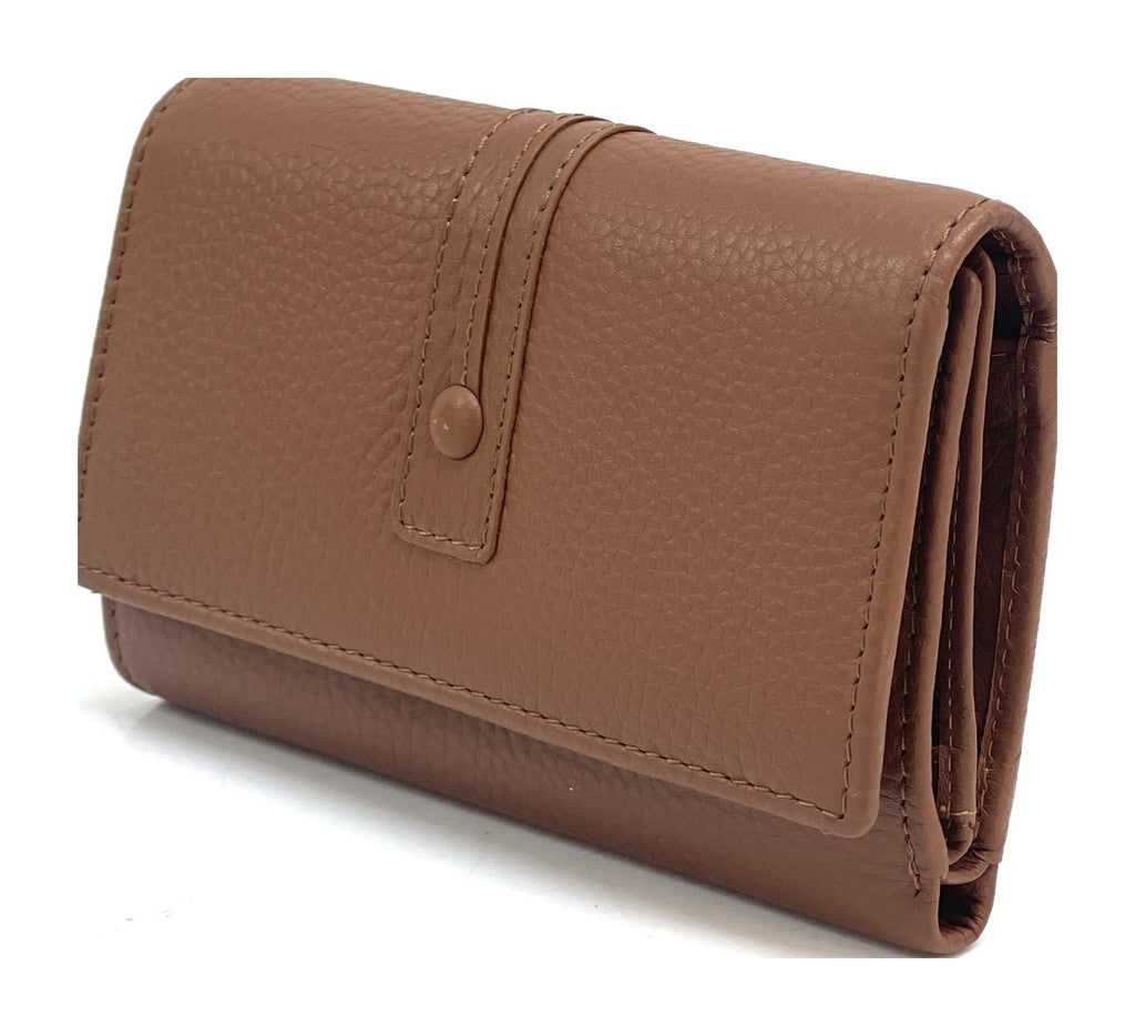 HE264 Cognac Leather Trifold Flap Wallet