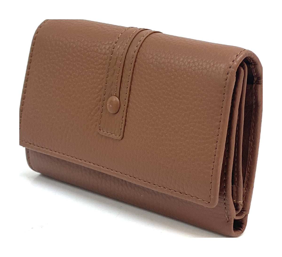 HE264 Cognac Leather Trifold Flap Wallet