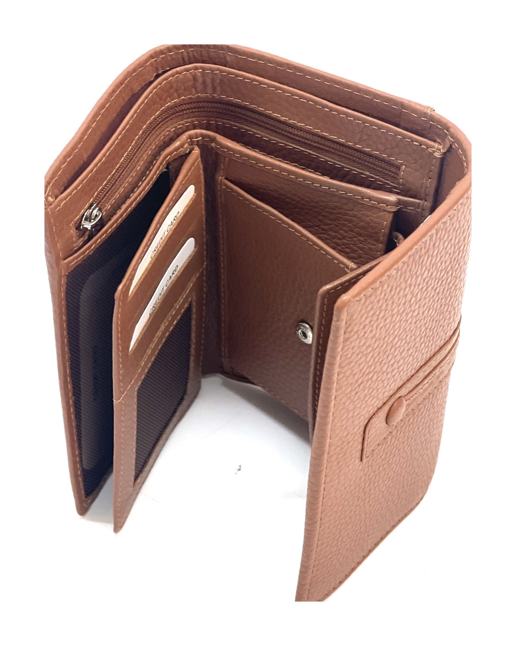 HE264 Cognac Leather Trifold Flap Wallet