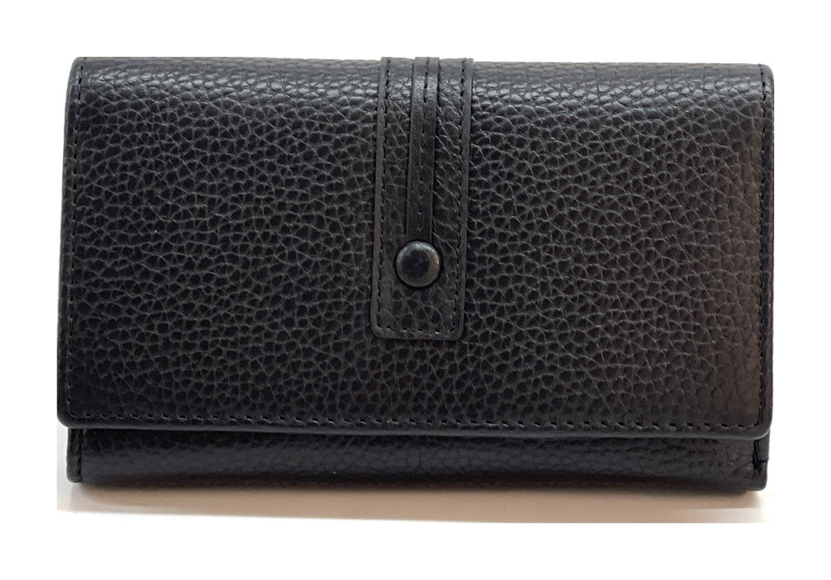 HE265 Black Leather Trifold Flap Wallet