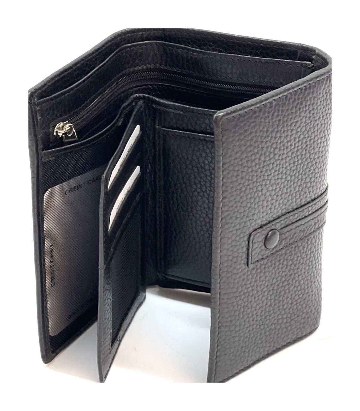 HE265 Black Leather Trifold Flap Wallet