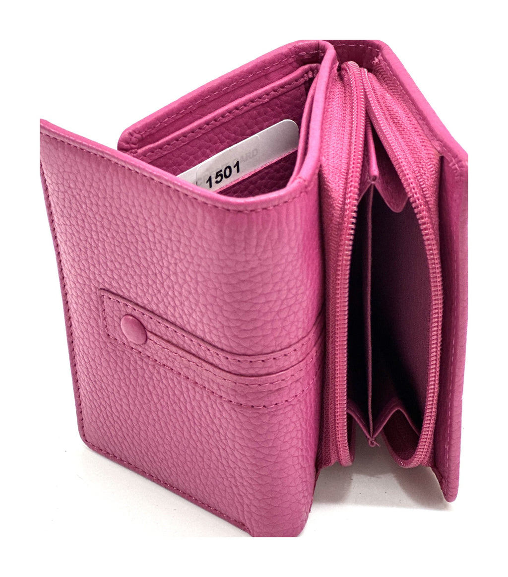 HE270 Fuchsia Compact Leather Flap Wallet