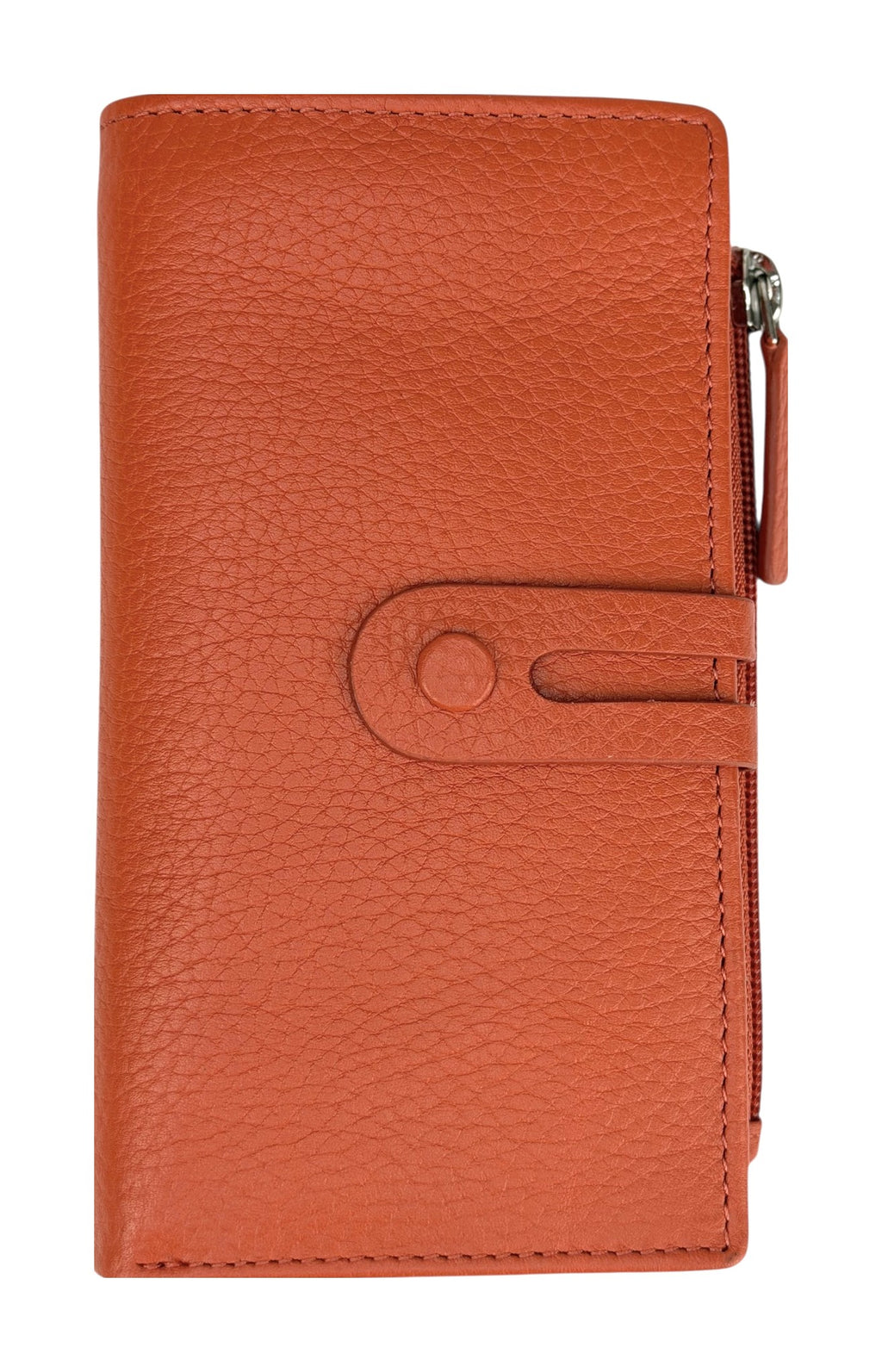 HE289 Papaya Orange Long Leather Snap Wallet