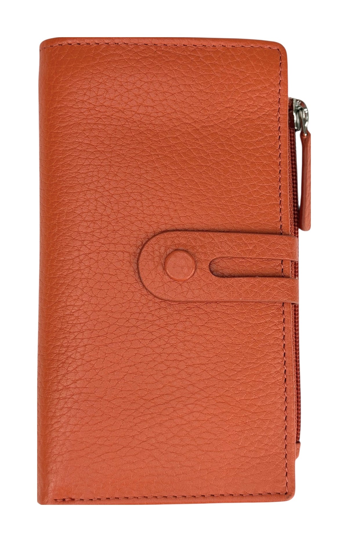 HE289 Papaya Orange Long Leather Snap Wallet