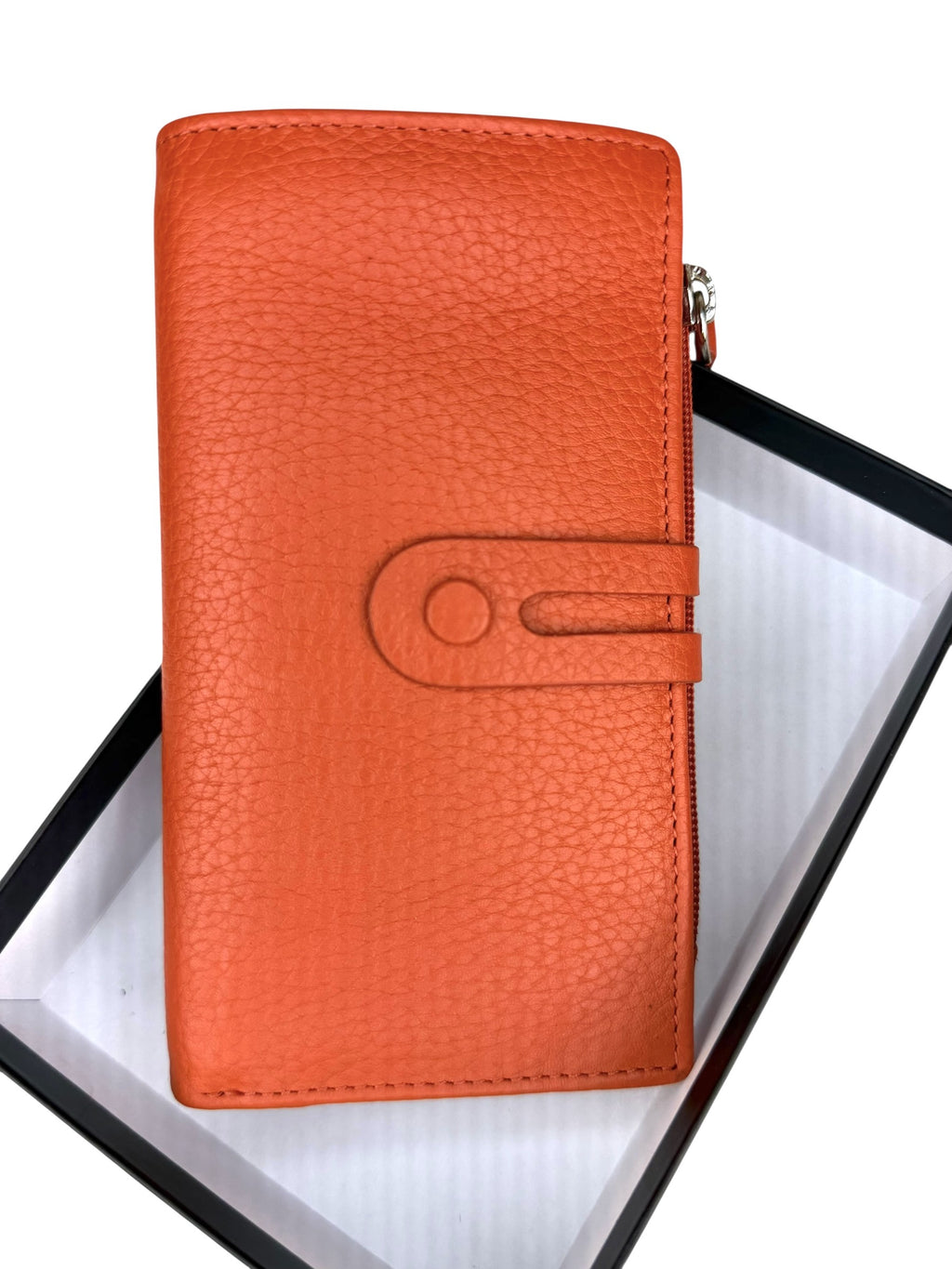 HE289 Papaya Orange Long Leather Snap Wallet