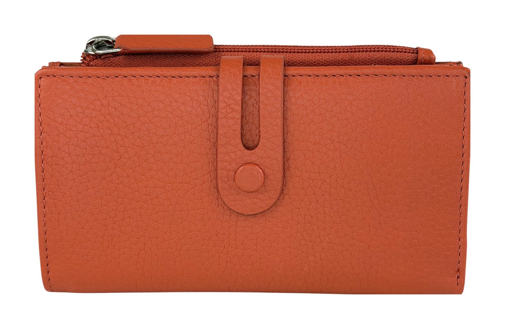 HE289 Papaya Orange Long Leather Snap Wallet
