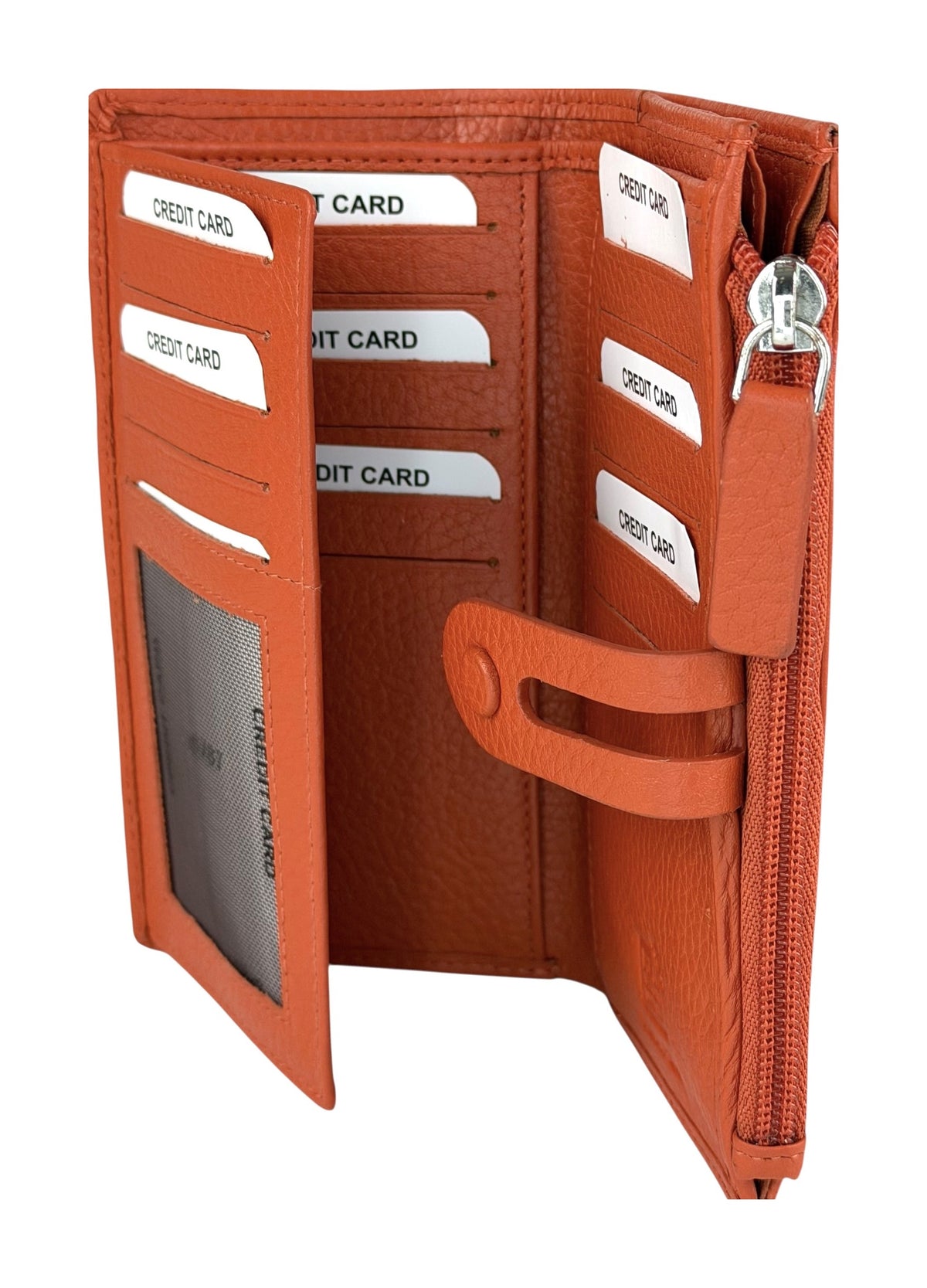 HE289 Papaya Orange Long Leather Snap Wallet