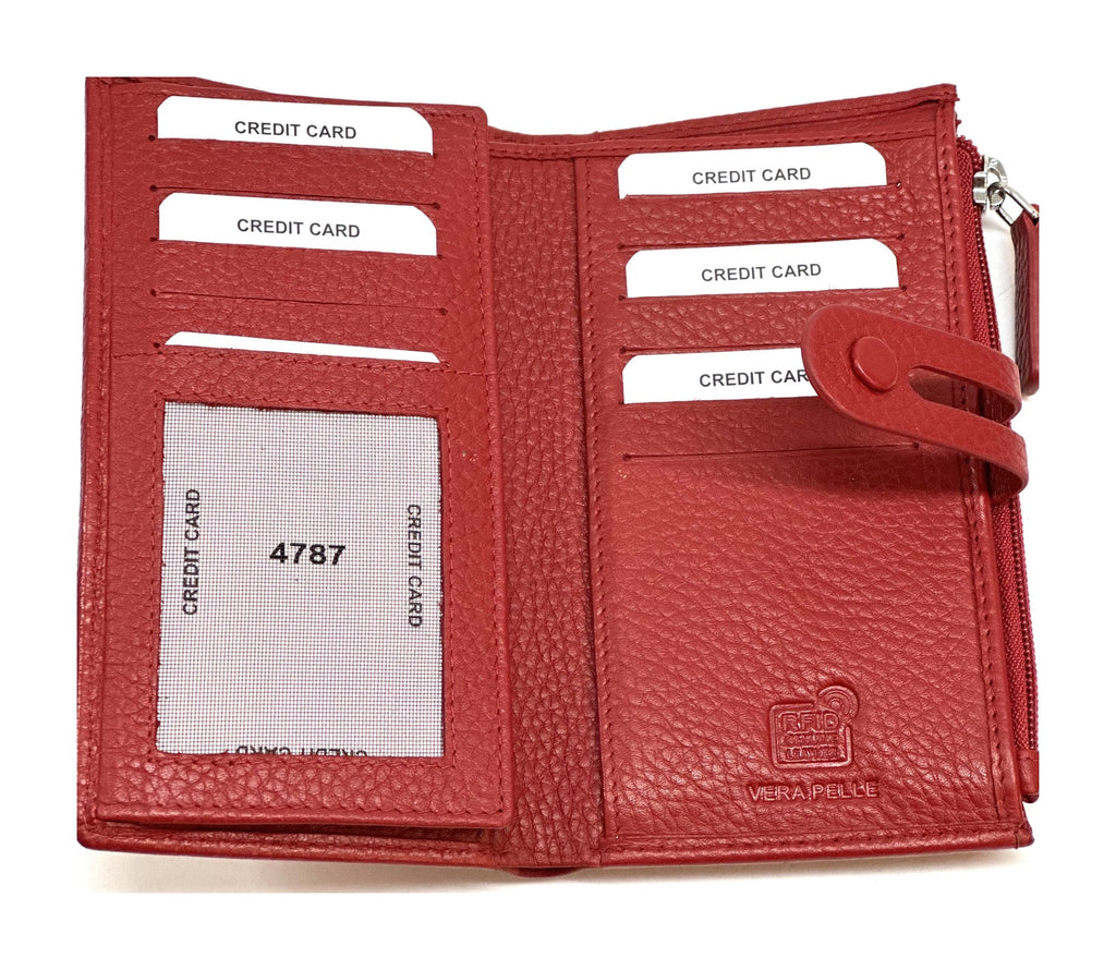 HE290 Red Long Leather Snap Wallet