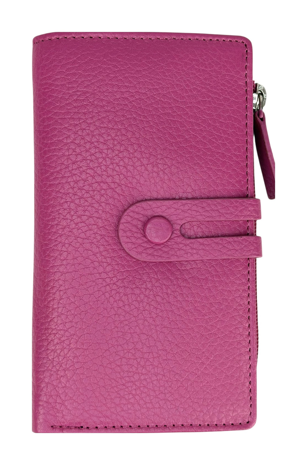 HE291 Fuchsia Long Leather Snap Wallet