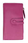 HE291 Fuchsia Long Leather Snap Wallet