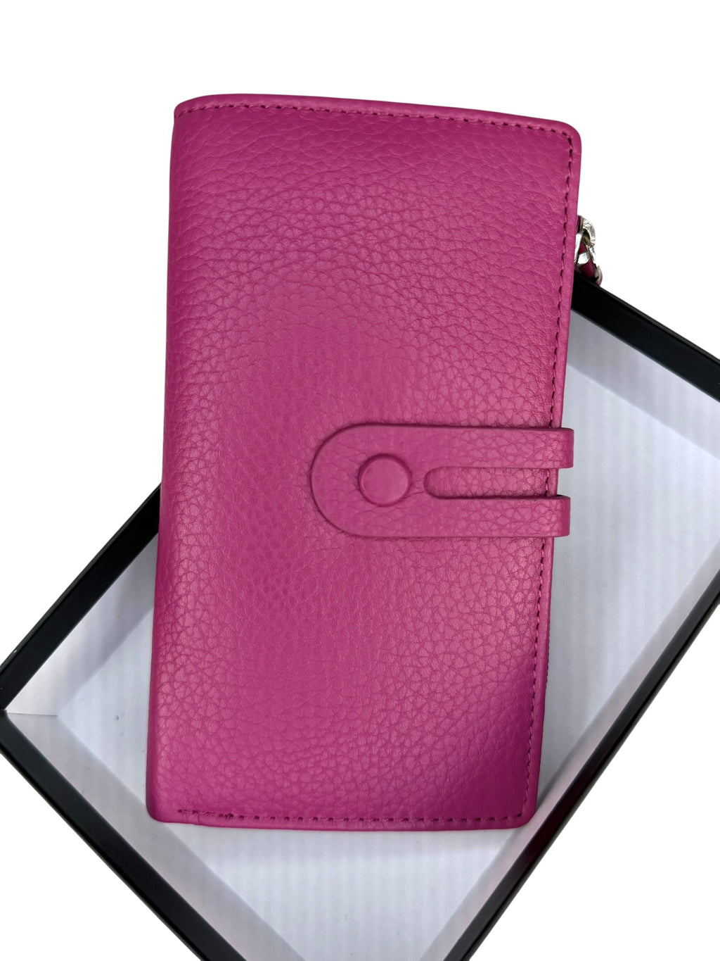 HE291 Fuchsia Long Leather Snap Wallet