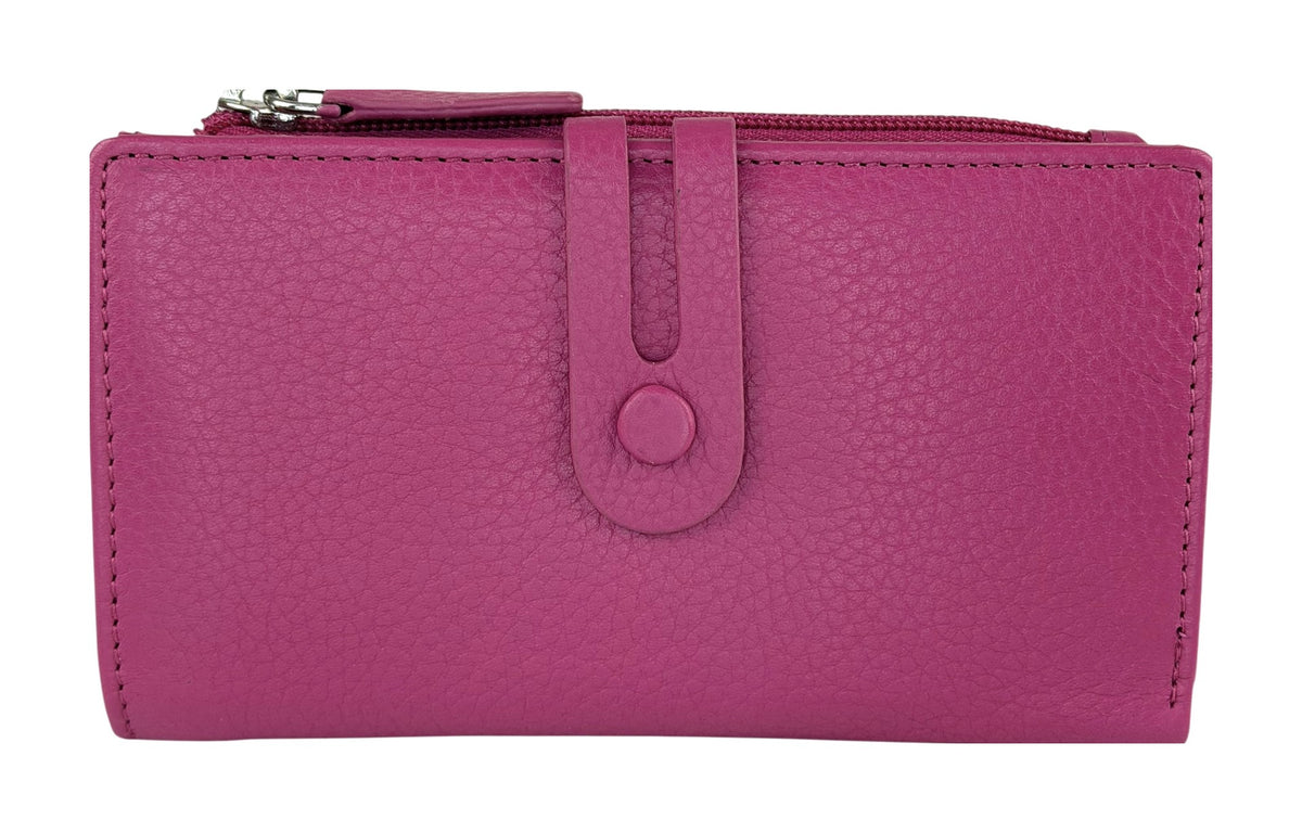 HE291 Fuchsia Long Leather Snap Wallet