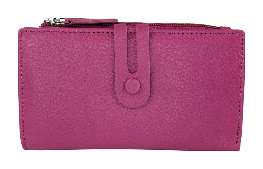HE291 Fuchsia Long Leather Snap Wallet