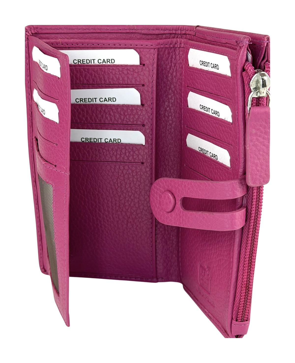 HE291 Fuchsia Long Leather Snap Wallet