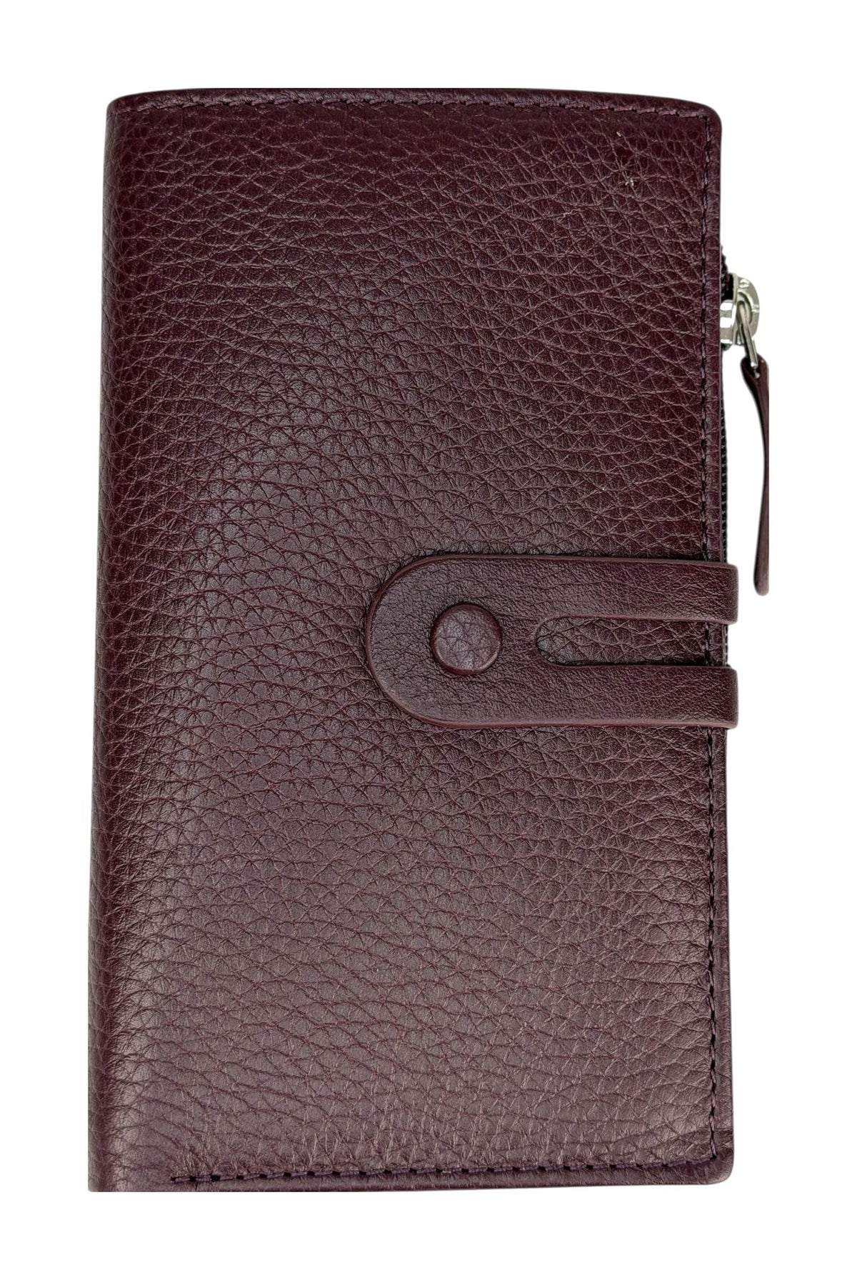HE294 Burgundy Long Leather Snap Wallet