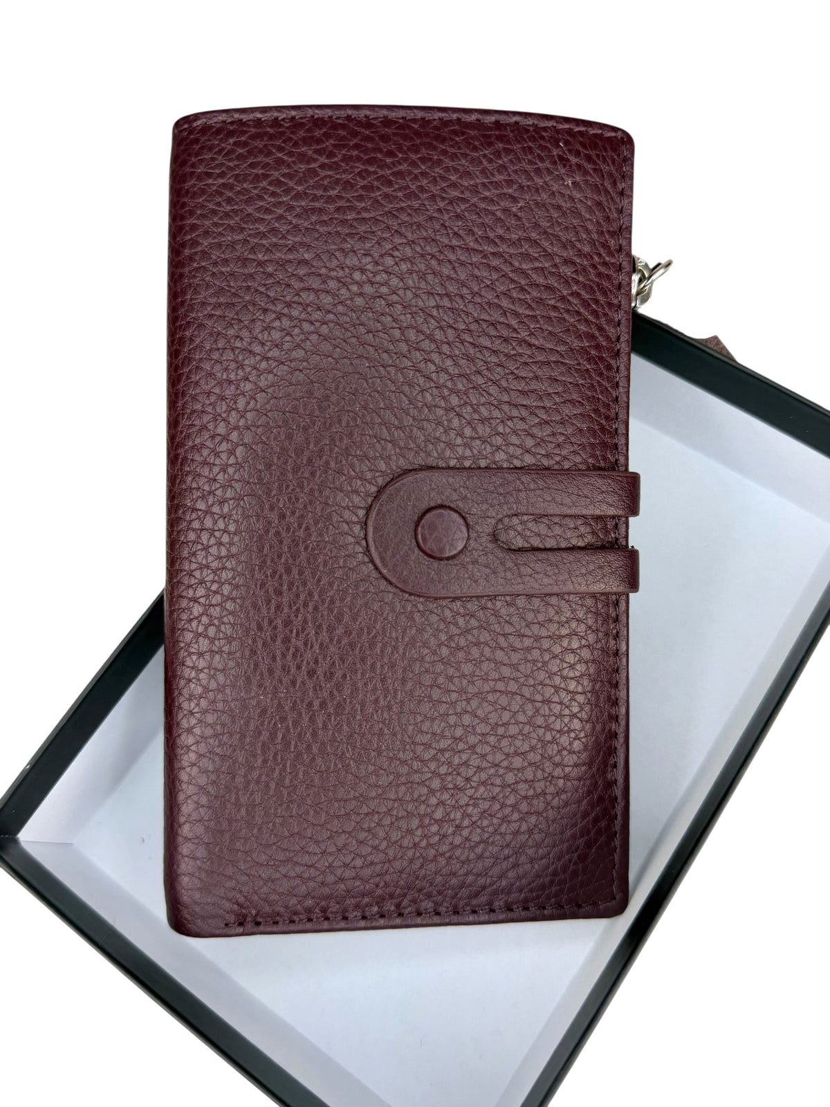 HE294 Burgundy Long Leather Snap Wallet