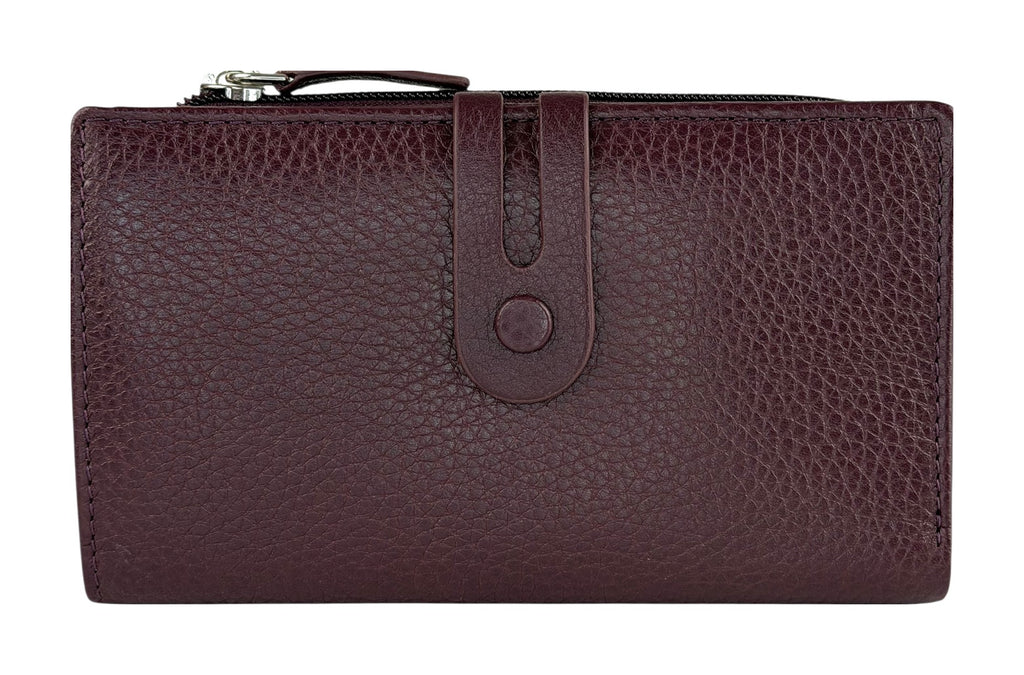 HE294 Burgundy Long Leather Snap Wallet