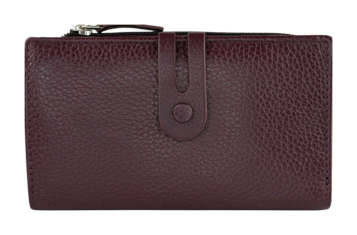 HE294 Burgundy Long Leather Snap Wallet