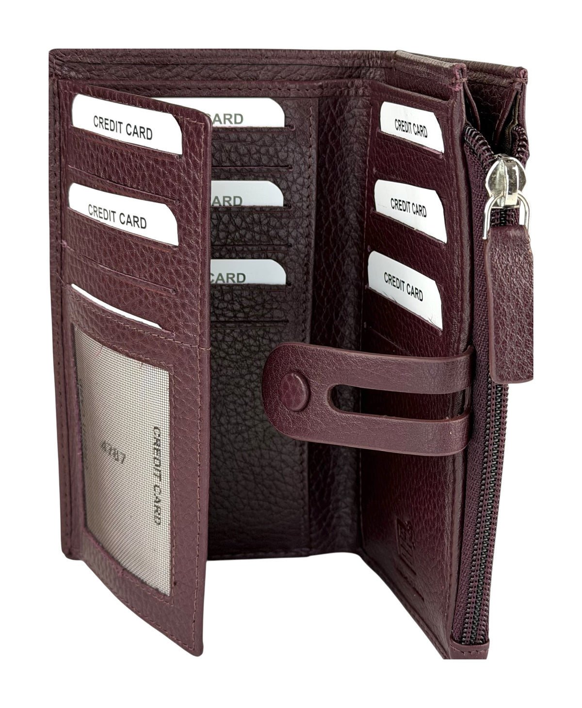 HE294 Burgundy Long Leather Snap Wallet