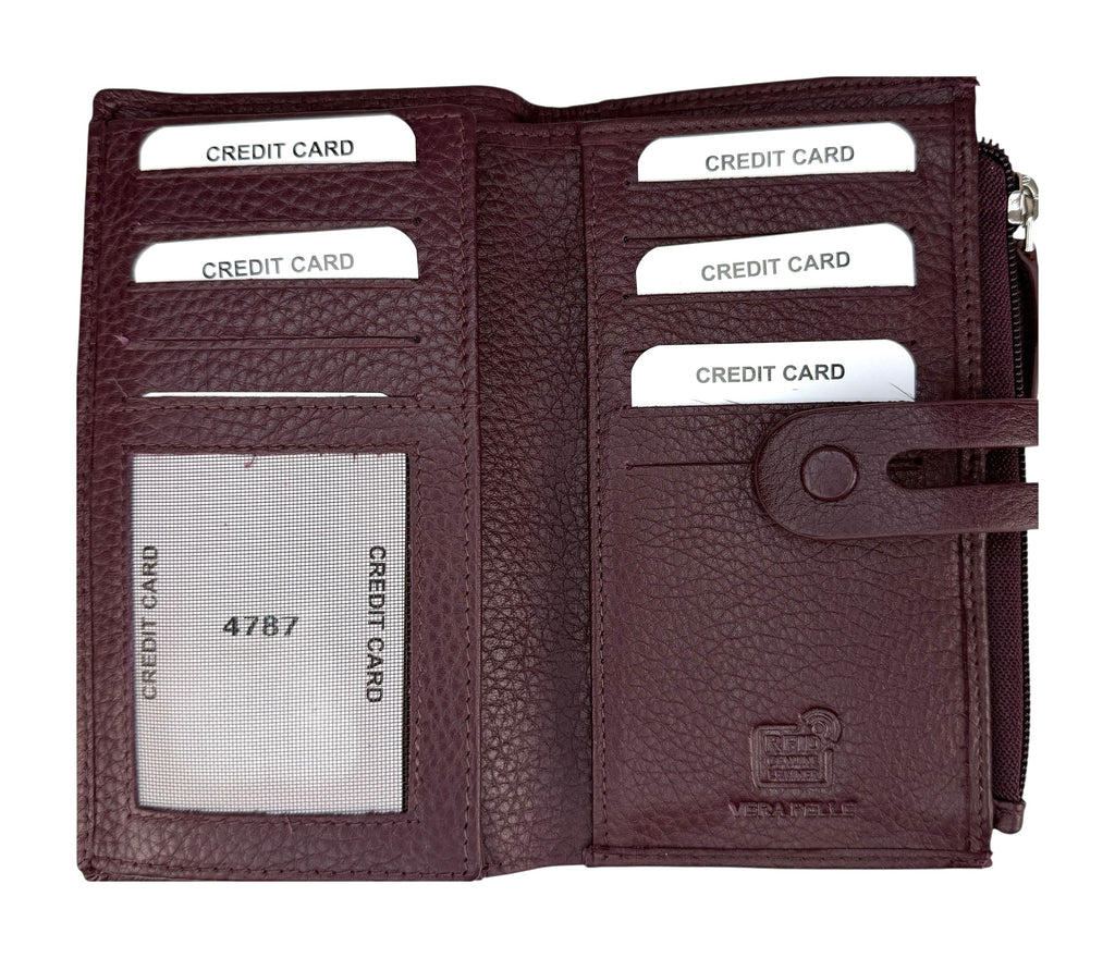 HE294 Burgundy Long Leather Snap Wallet