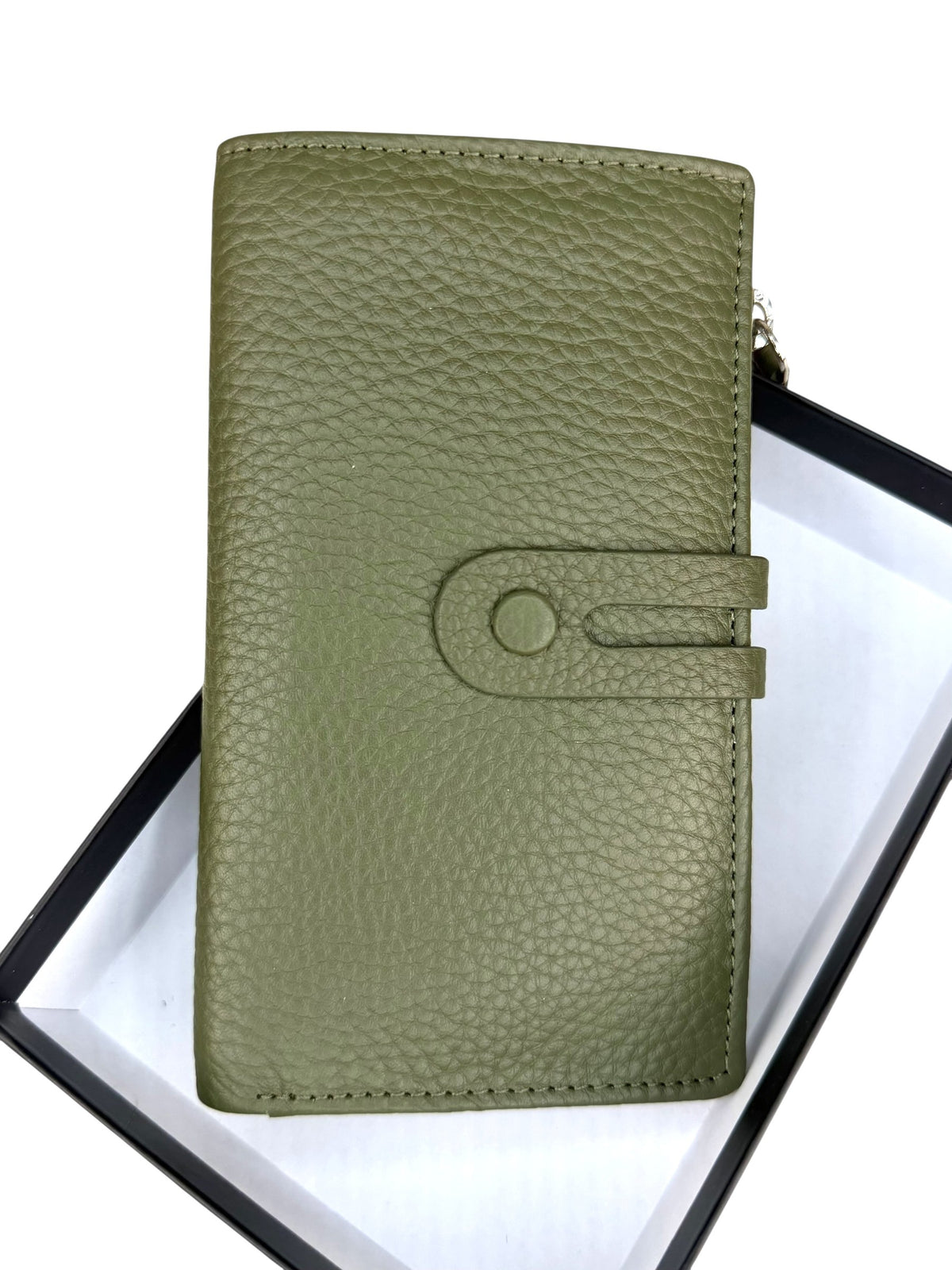 HE297 Olive Green Long Snap Wallet