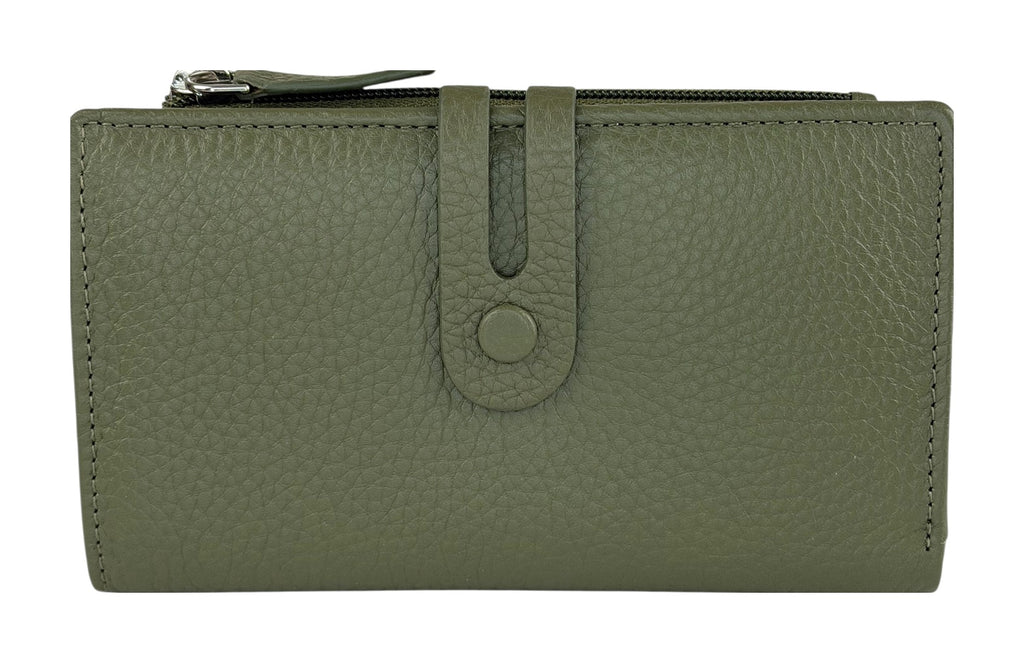 HE297 Olive Green Long Snap Wallet