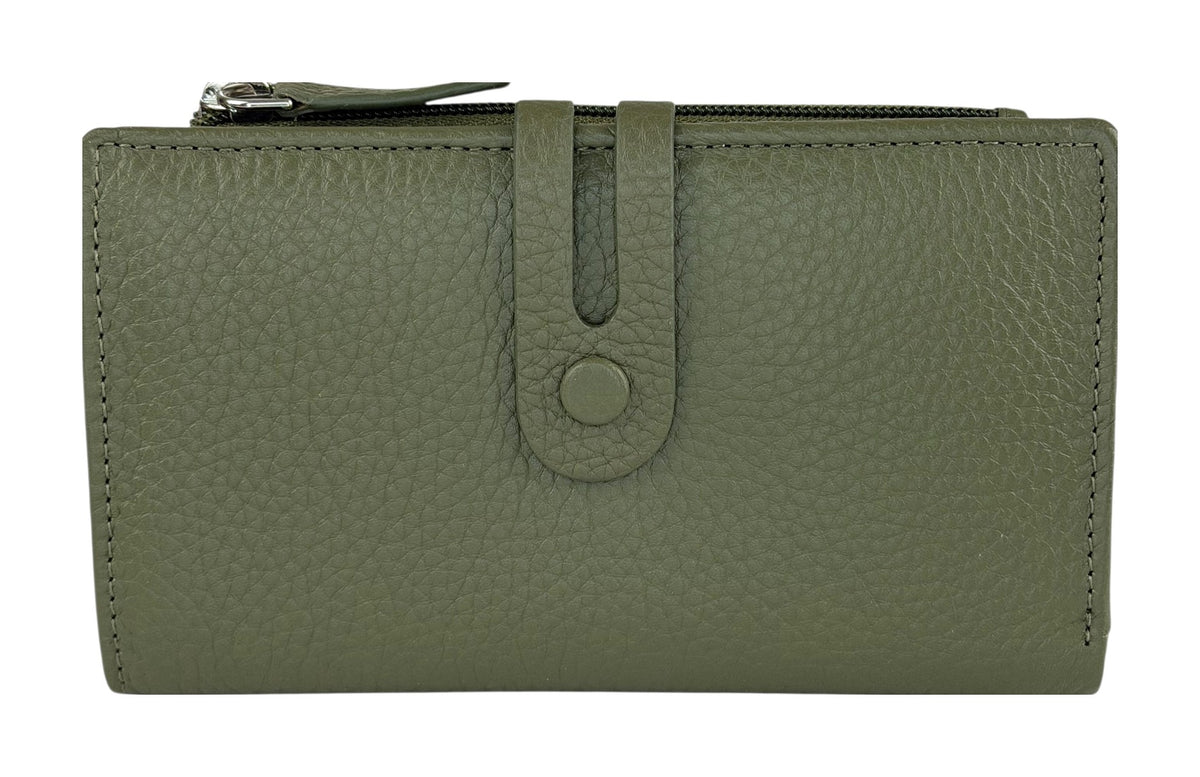 HE297 Olive Green Long Snap Wallet