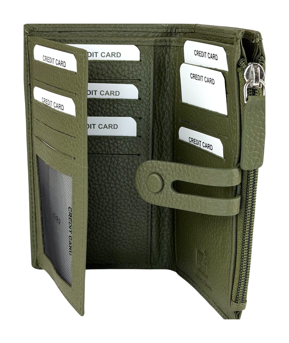 HE297 Olive Green Long Snap Wallet