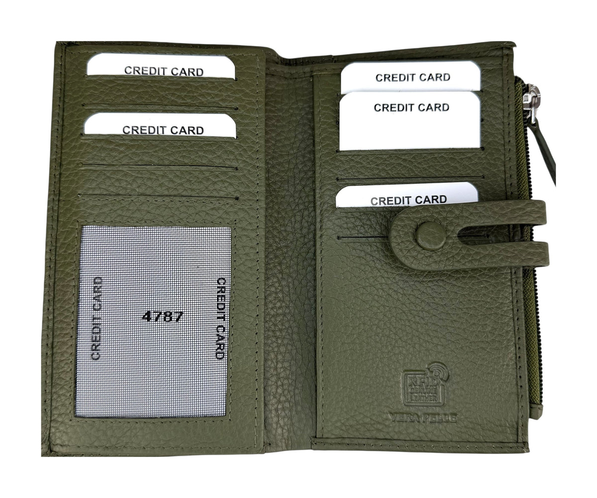 HE297 Olive Green Long Snap Wallet