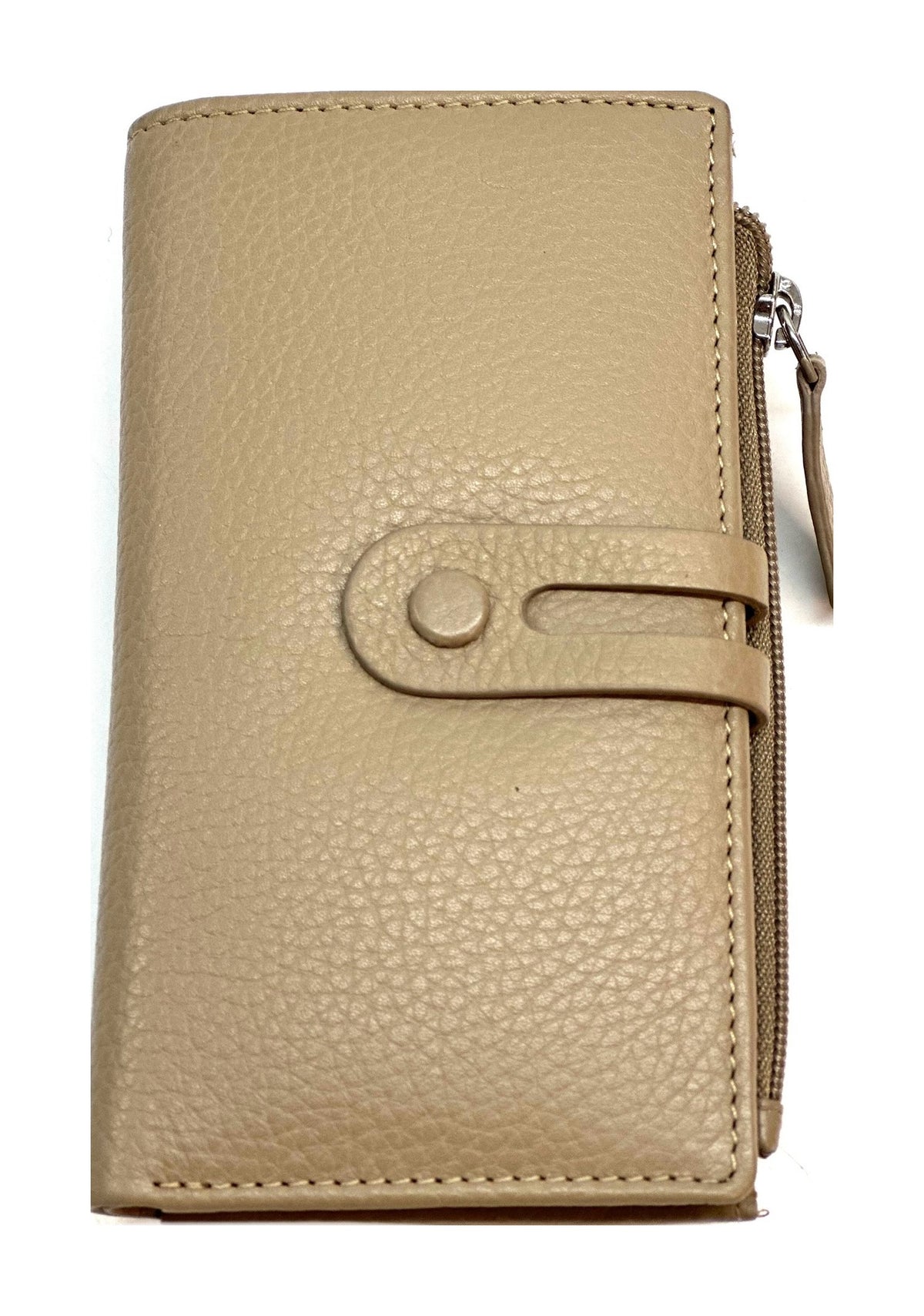 HE298 Taupe Long Leather Snap Wallet
