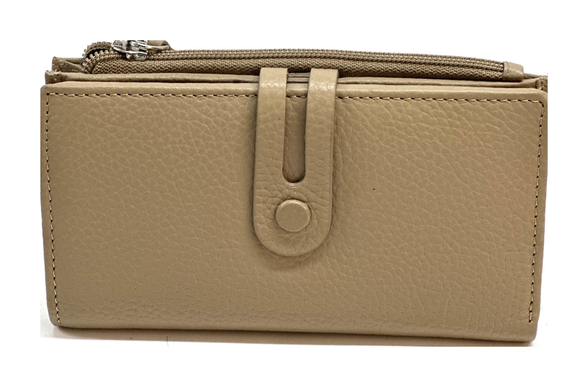 HE298 Taupe Long Leather Snap Wallet