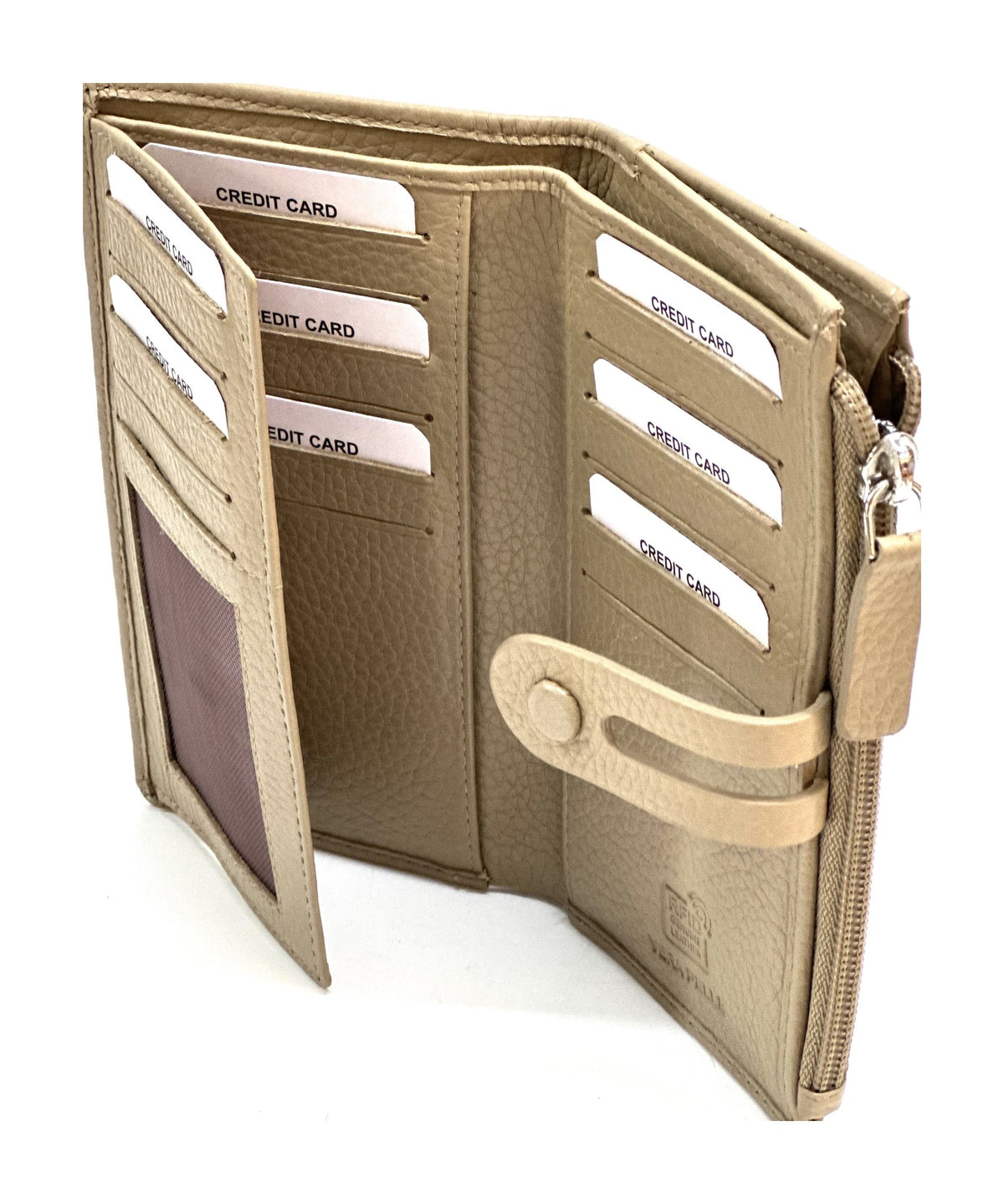 HE298 Taupe Long Leather Snap Wallet