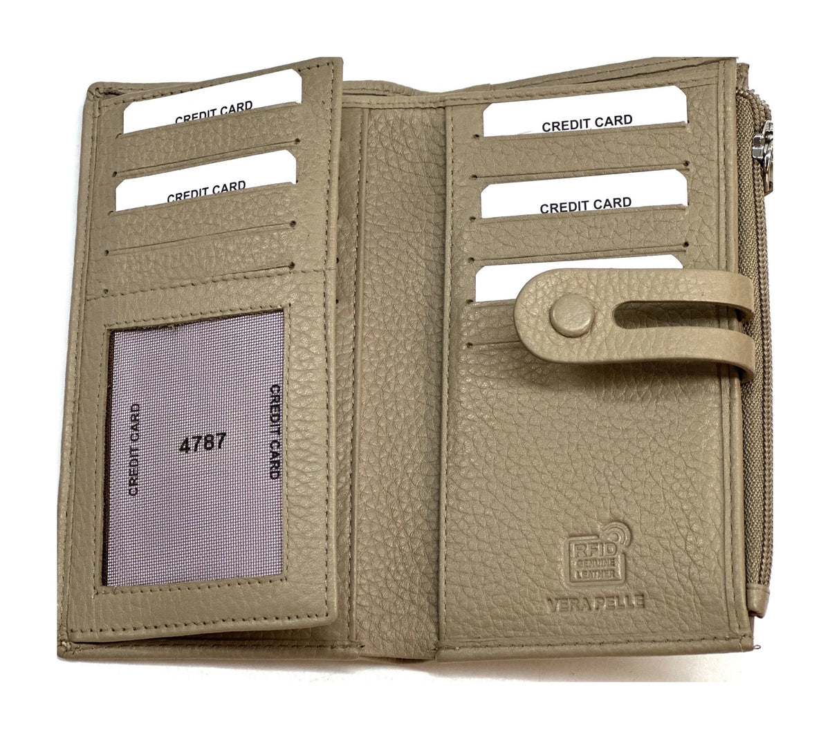 HE298 Taupe Long Leather Snap Wallet