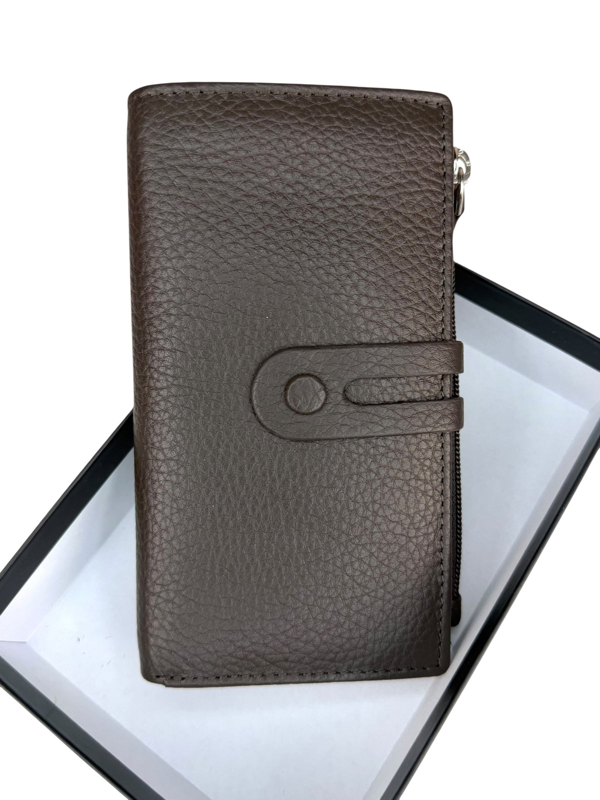 HE301 Dark Brown Long Snap Wallet