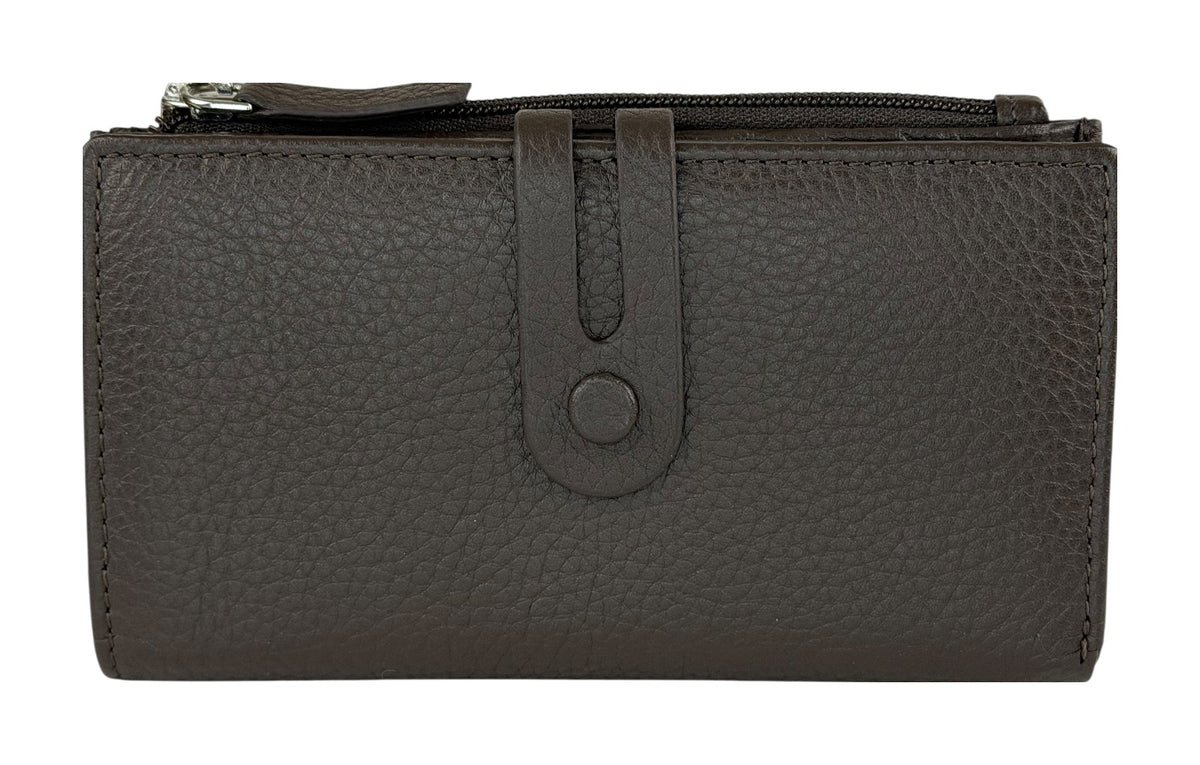 HE301 Dark Brown Long Snap Wallet