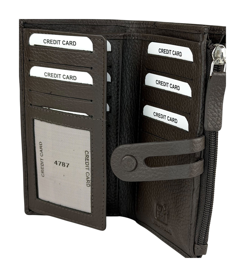 HE301 Dark Brown Long Snap Wallet